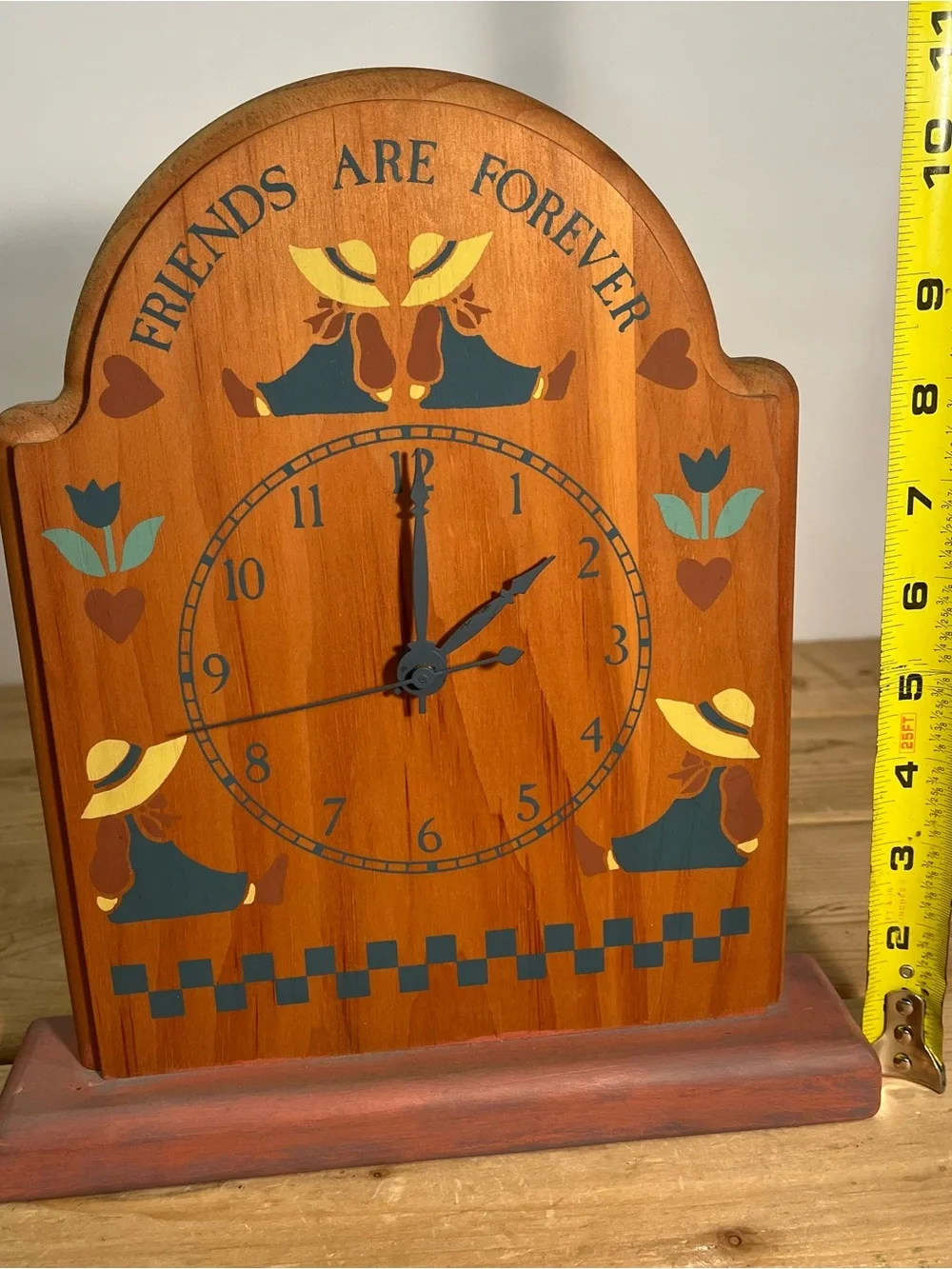 Cottage Core Folk Art Wooden Hearts Vintage Mantel/ Wall Clock Friends Forever